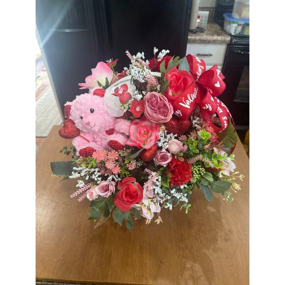 Valentines Day Floral Centerpiece Handcrafted Home Decor, Gift Basket - Picture 2 of 9